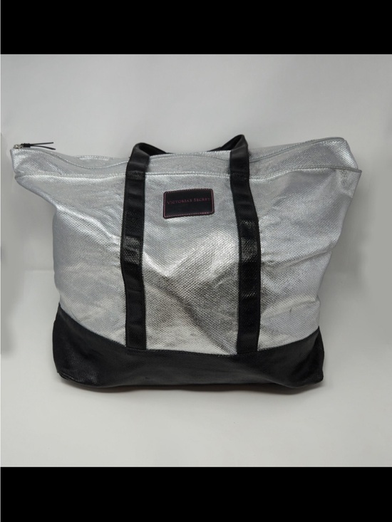 Victoria's Secret Handbags - Victoria's Secret Metallic Silver Tote with Black Accents